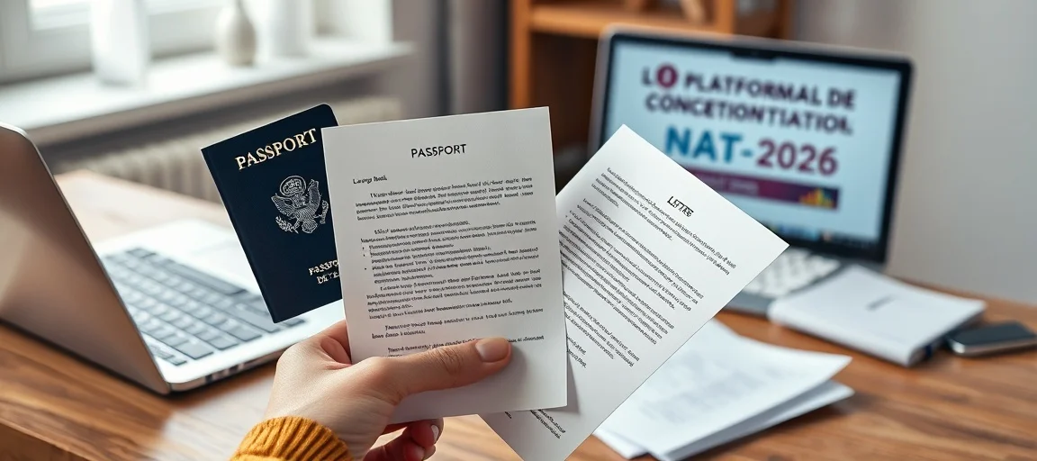 Personne lisant une lettre de refus de naturalisation avec un ordinateur affichant la plateforme Contestation NAT-2026 en arrière-plan